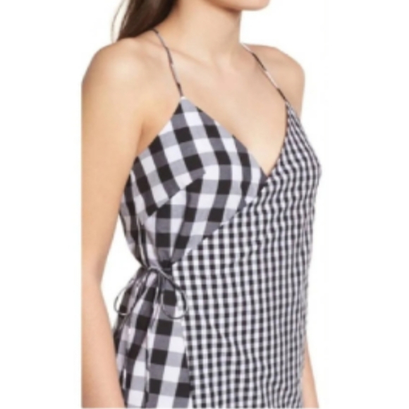 BP. Black White Mixed Check Gingham Sleeveless Wrap Dress Size Medium - Picture 4 of 14